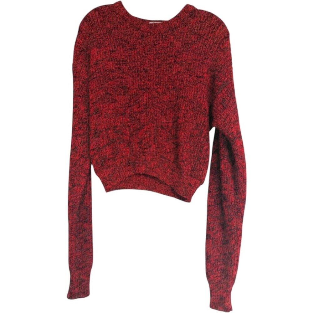 Trent Red Black Marled Cropped Sweater‎ Womens Medium Crew Neck Long Sleeve Knit